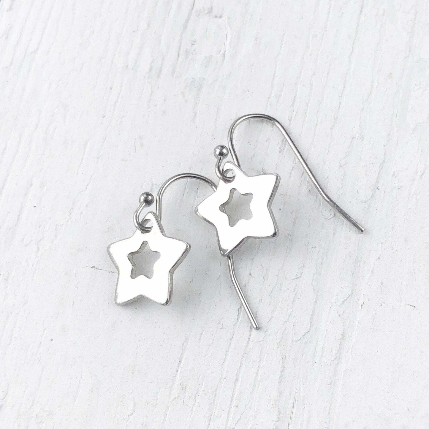 Mini Star Earrings, Celestial Charm Stainless Steel Earring, Tiny Shiny Silver Star Dangle, Hypoallergenic