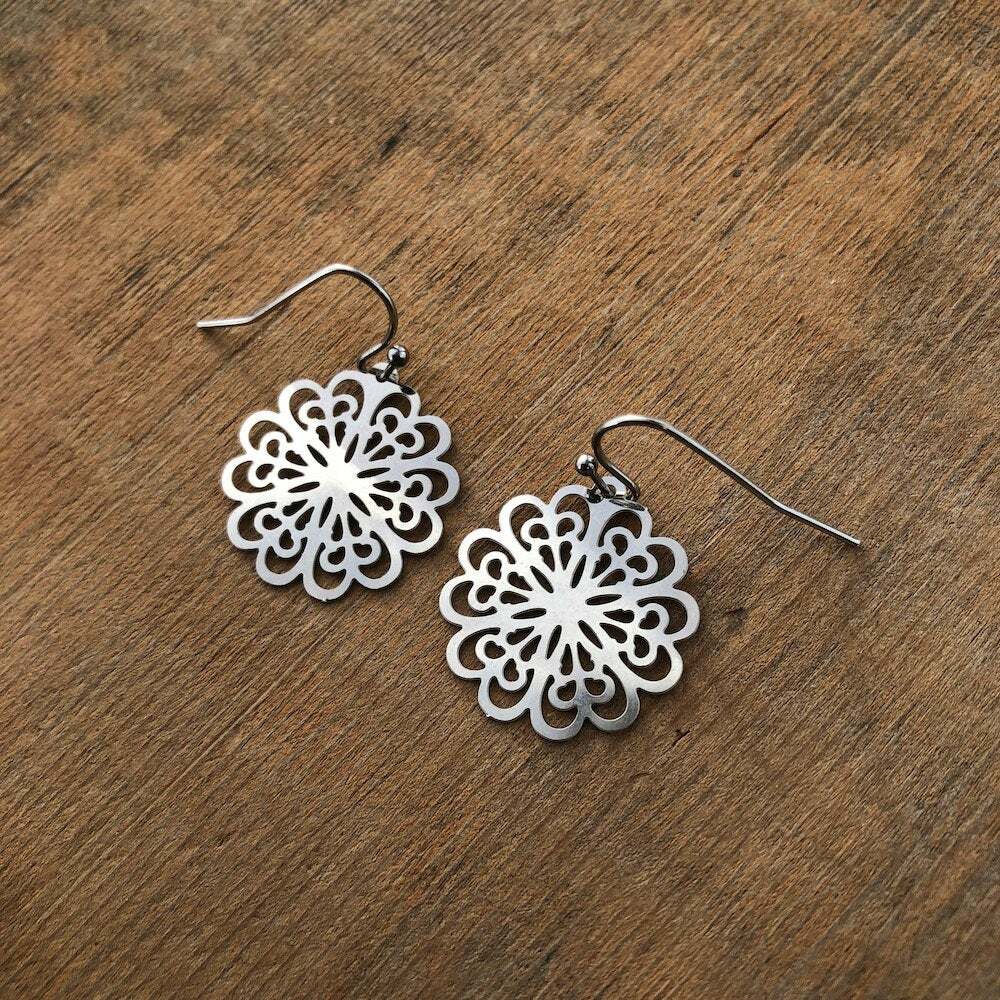 Round Floral Filigree Earrings, Grandma-chic Snowflake-like Doily Inspired