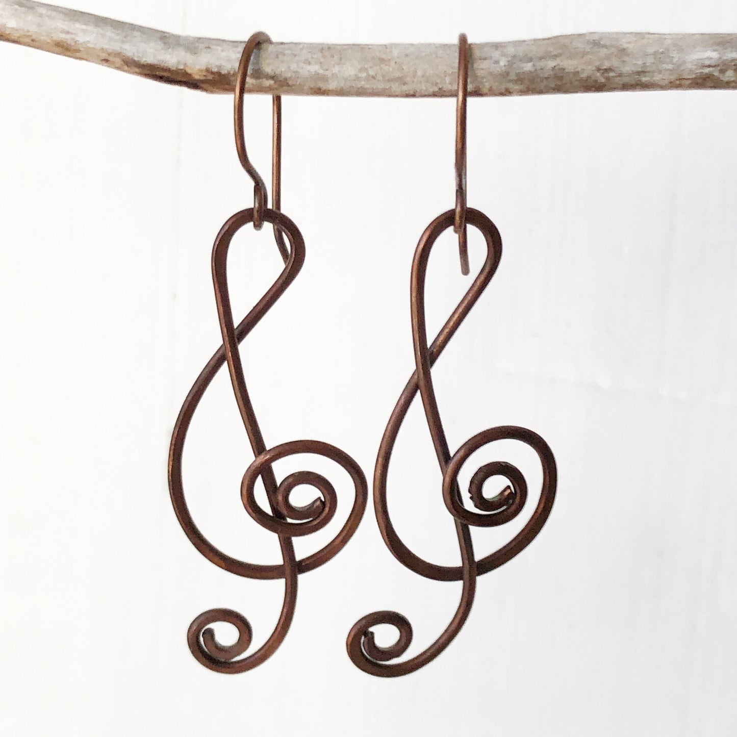 Treble Clef Copper Wirework Earrings