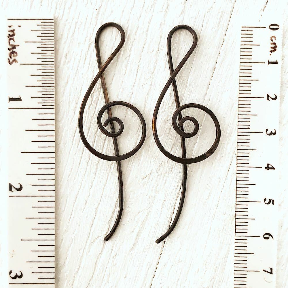 Treble Clef Copper Wire Threader Pull Through Earrings
