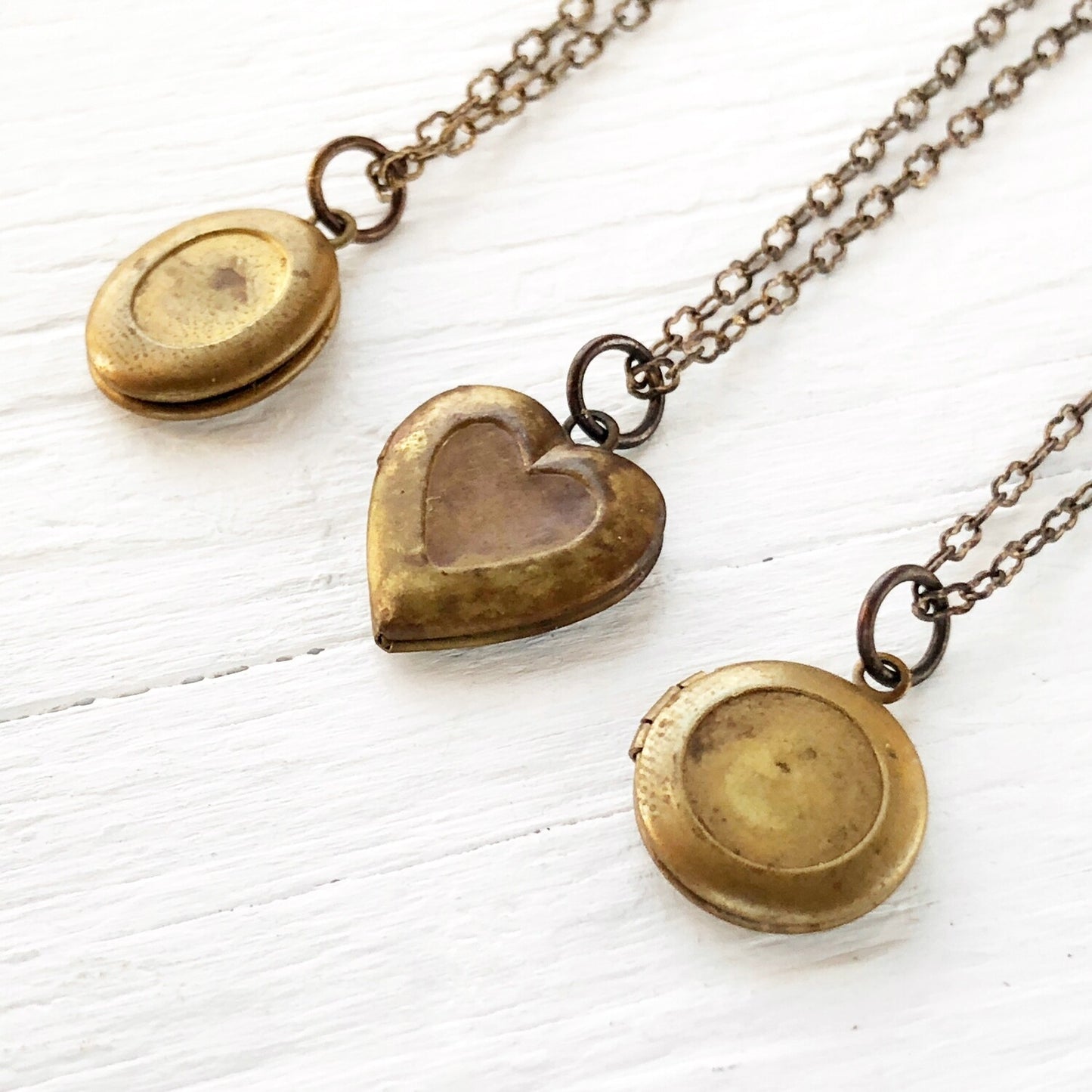 Mini Brass Locket with Vintage Patina and Old-Timey “Peanut” Chain
