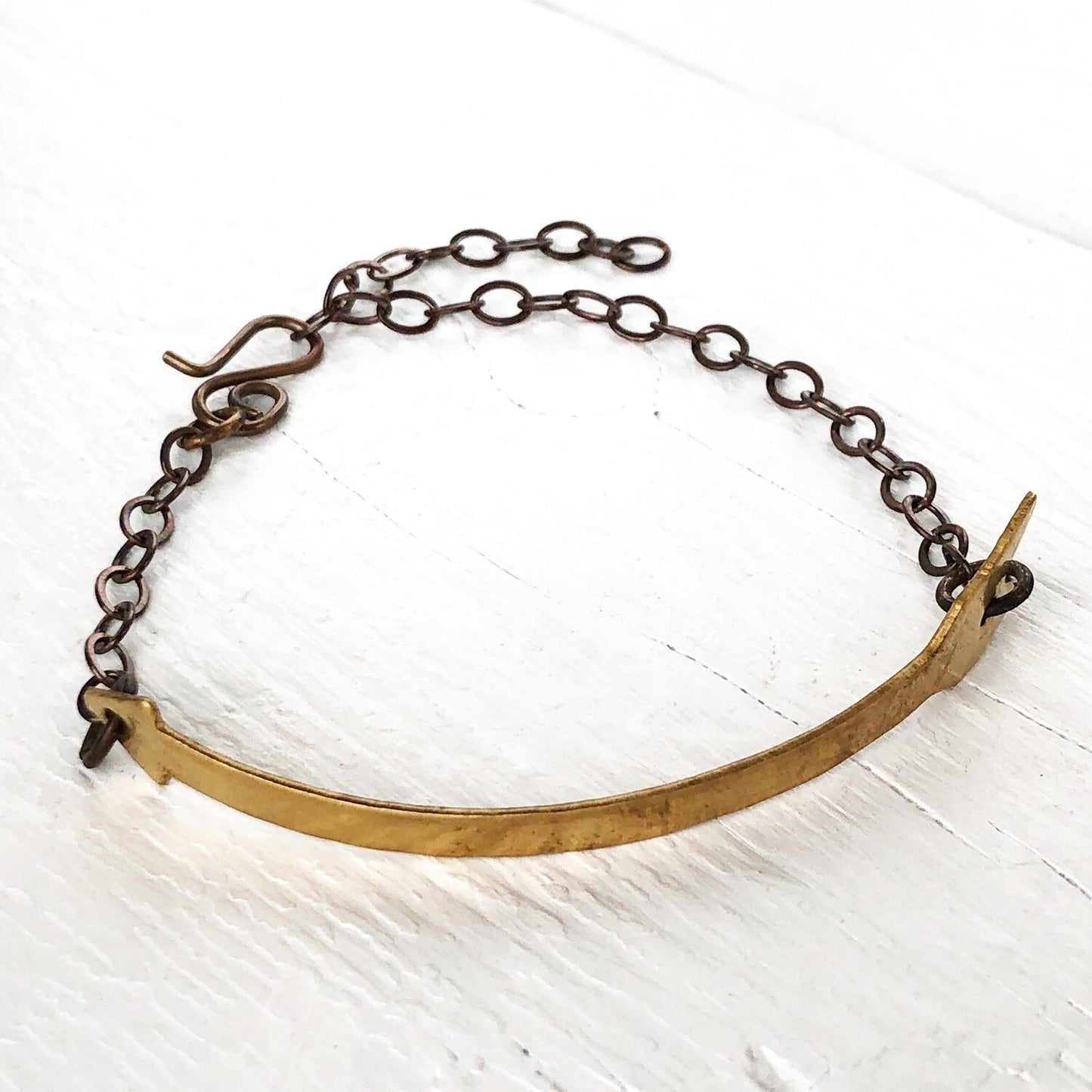 Brass Arrow Bracelet with Adjustable Chain – Solid Bare Brass, Handmade