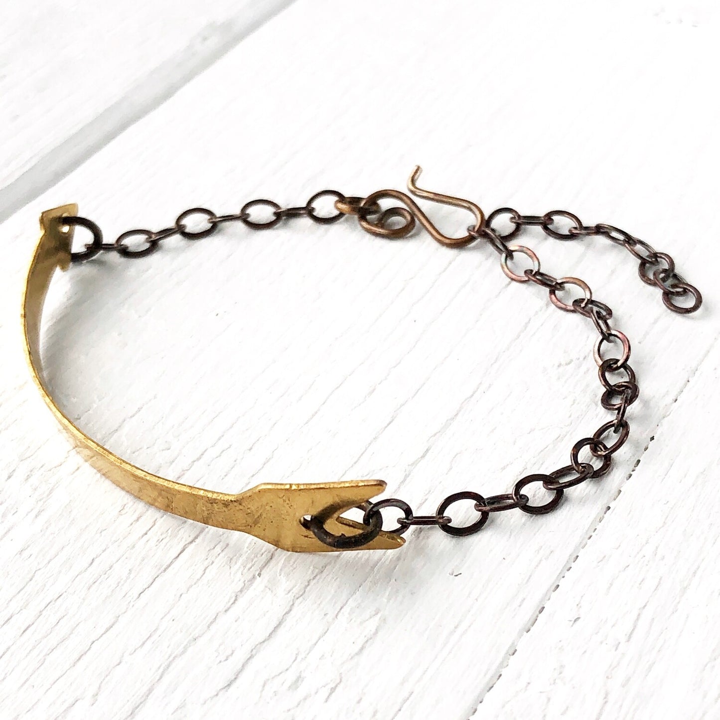 Brass Arrow Bracelet with Adjustable Chain – Solid Bare Brass, Handmade