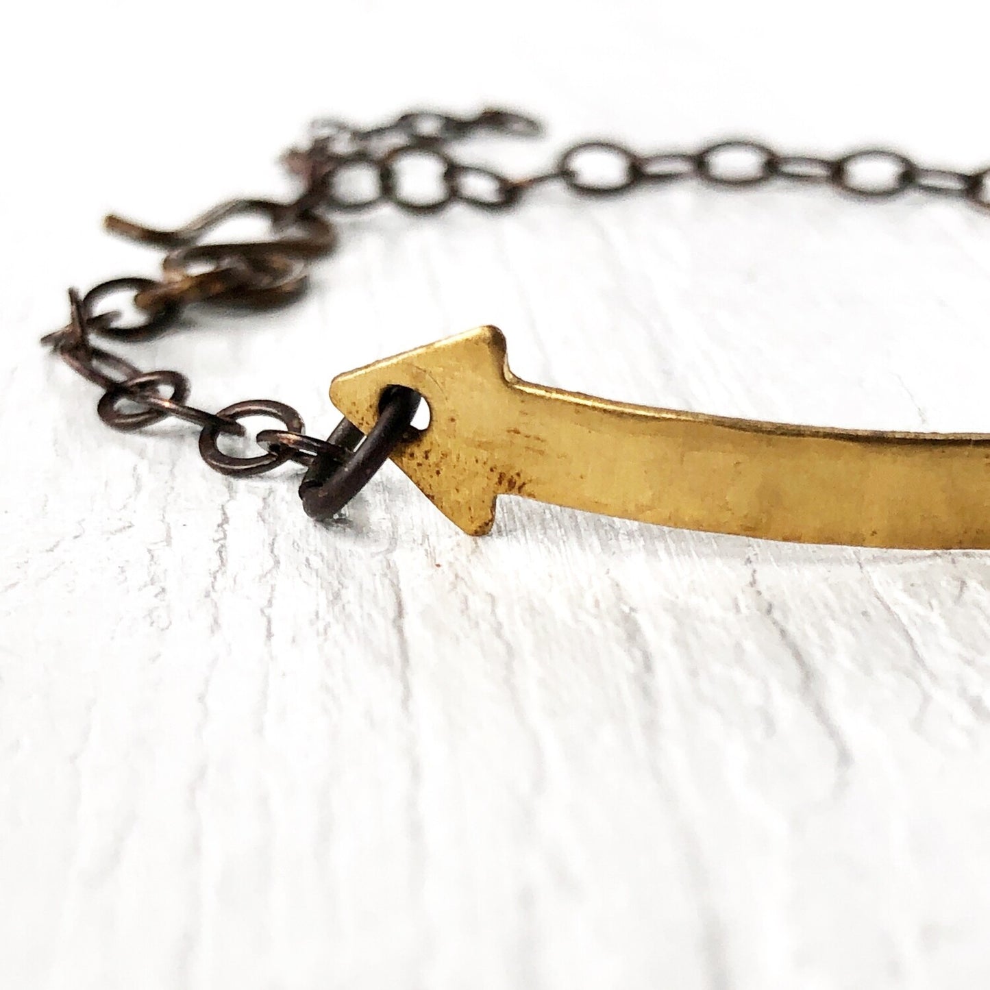 Brass Arrow Bracelet with Adjustable Chain – Solid Bare Brass, Handmade