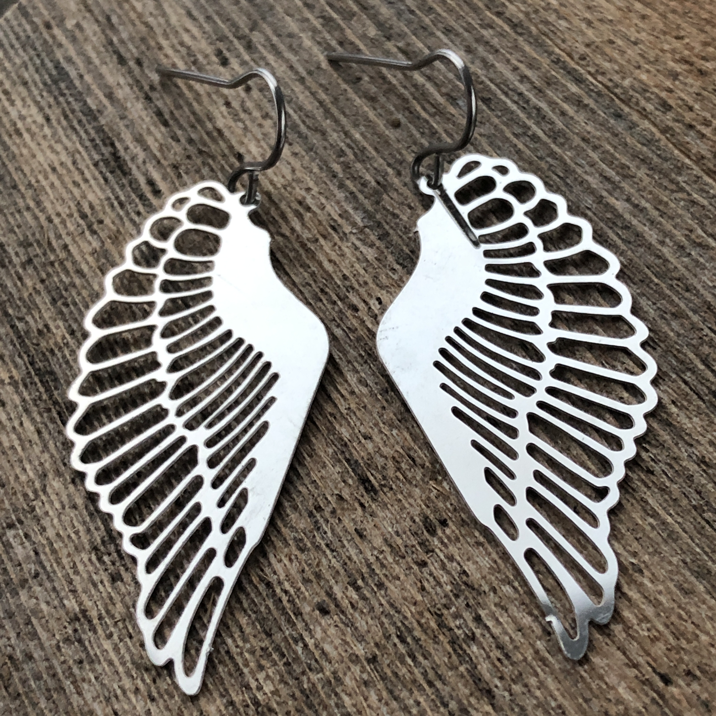 Wing Earrings with French hooks ball tip, Stainless Steel