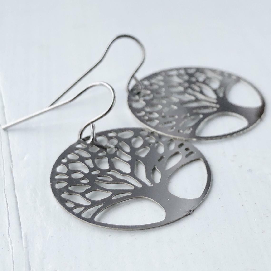 Tree of Life Filigree Earrings with French hooks, Stainless Steel