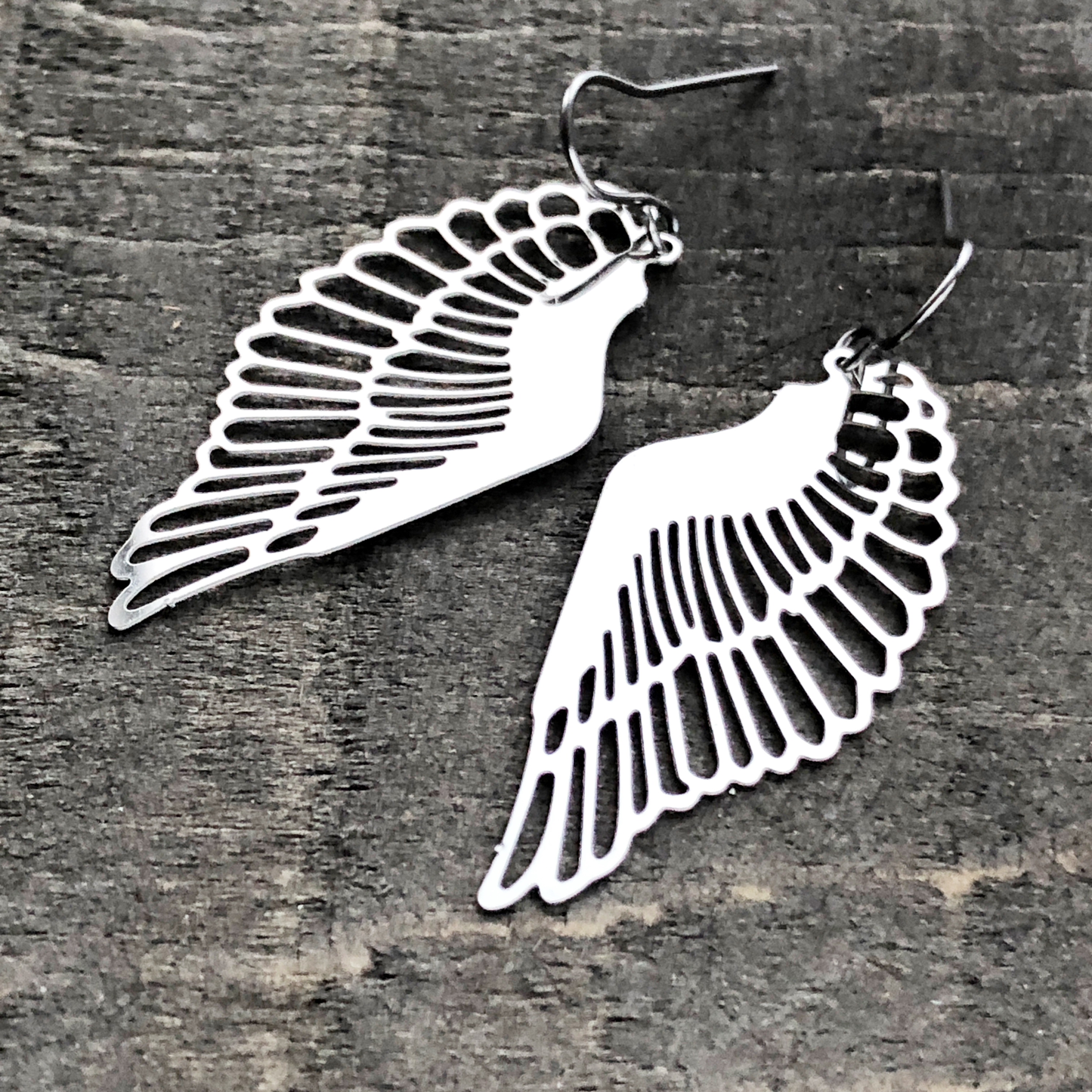 Wing Earrings with French hooks ball tip, Stainless Steel