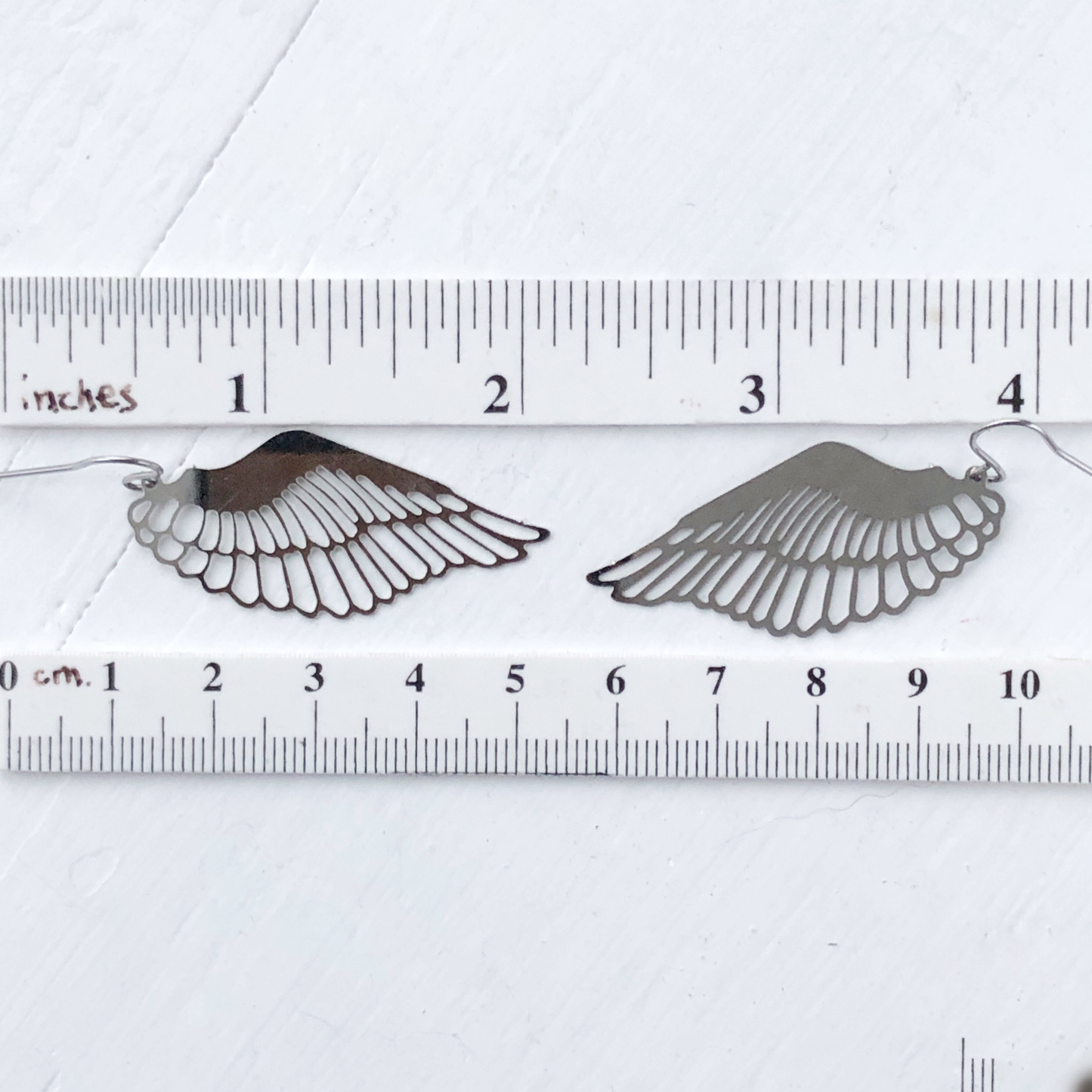 Wing Earrings with French hooks ball tip, Stainless Steel