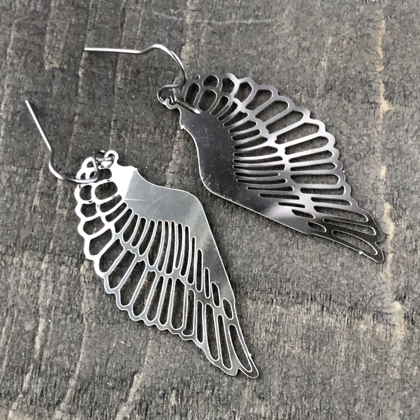 Wing Earrings with French hooks ball tip, Stainless Steel