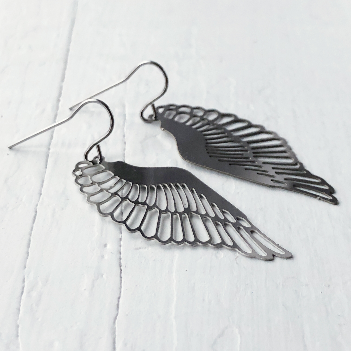 Wing Earrings with French hooks ball tip, Stainless Steel