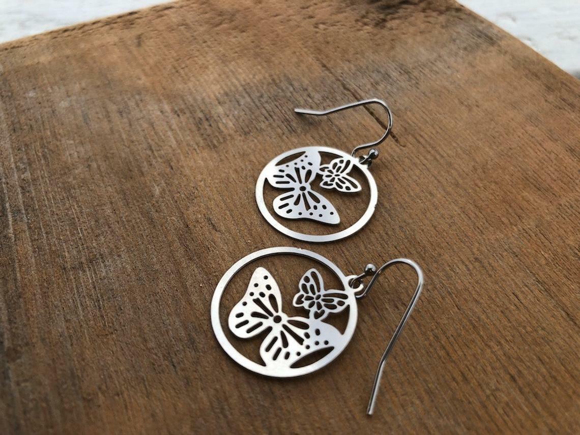 Filigree Butterfly Earrings – Double Butterfly in Circle Design
