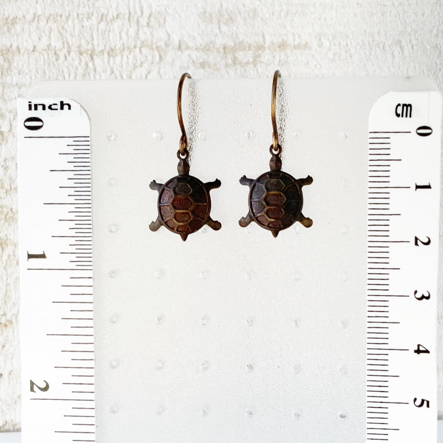 Tortoise Brass Earrings with Handmade French hooks, Patina’d Charms Little Antiqued Brass Turtle