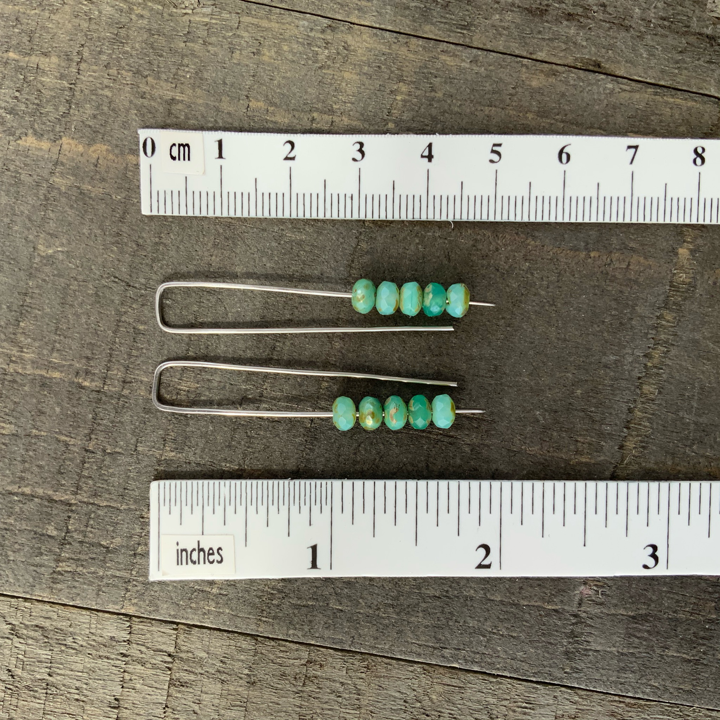 Turquoise Green Mini Glass Gem Threader Earrings, Rectangle Modern Ear Wires