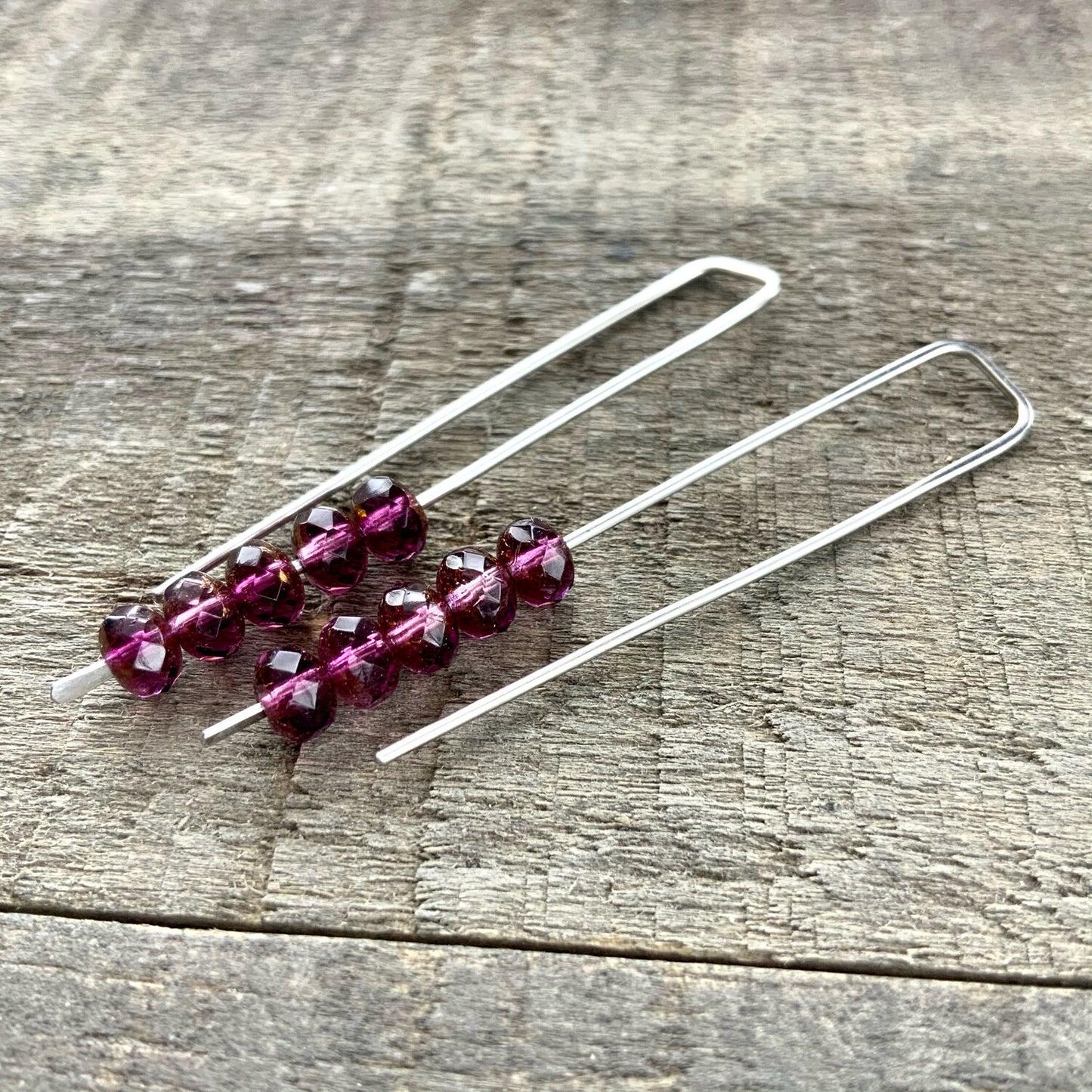 Amethyst Purple Mini Glass Gem Threader Earrings – Rectangle Modern Ear Wires