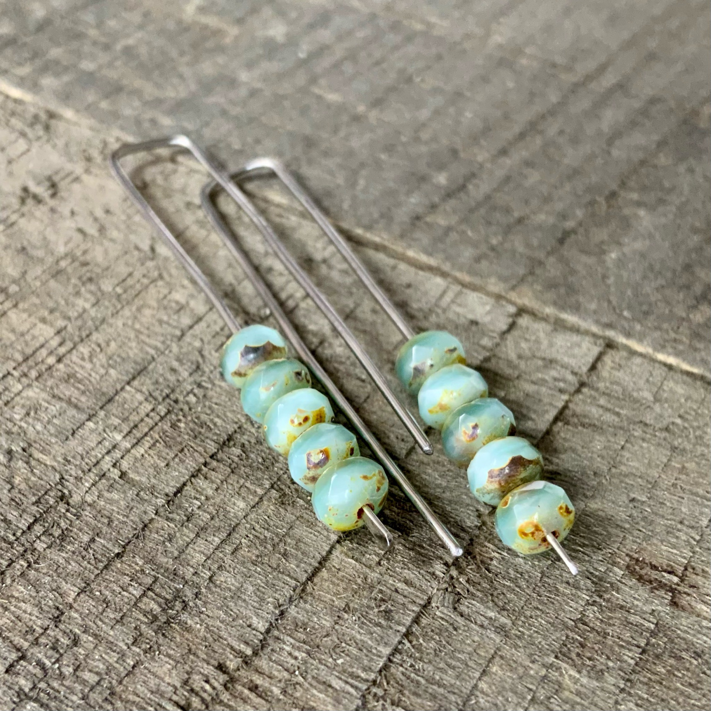 Light Seafoam Green Mini Glass Gem Threader Earrings – Rectangle Stainless Steel Ear Wires