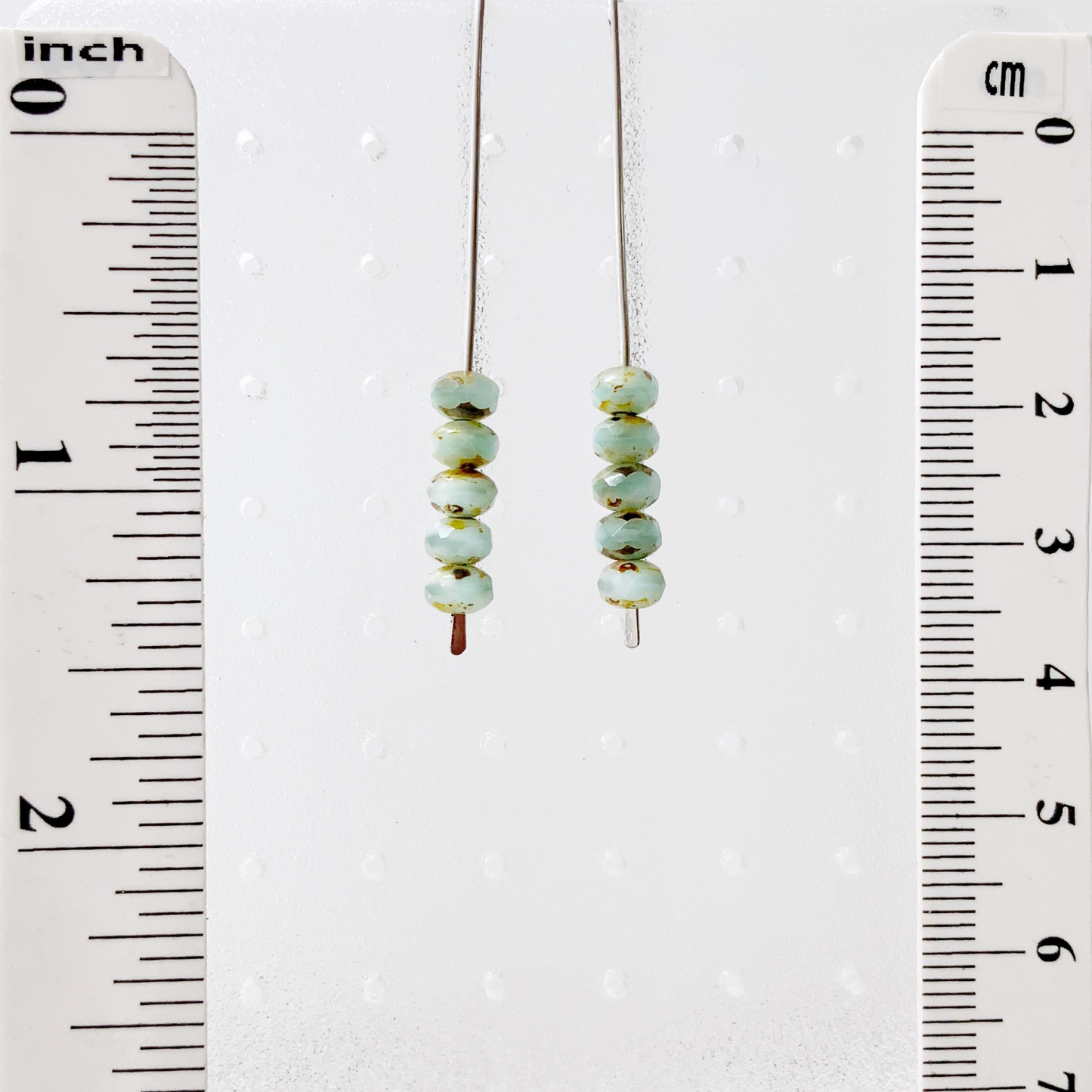 Light Seafoam Green Mini Glass Gem Threader Earrings – Rectangle Stainless Steel Ear Wires