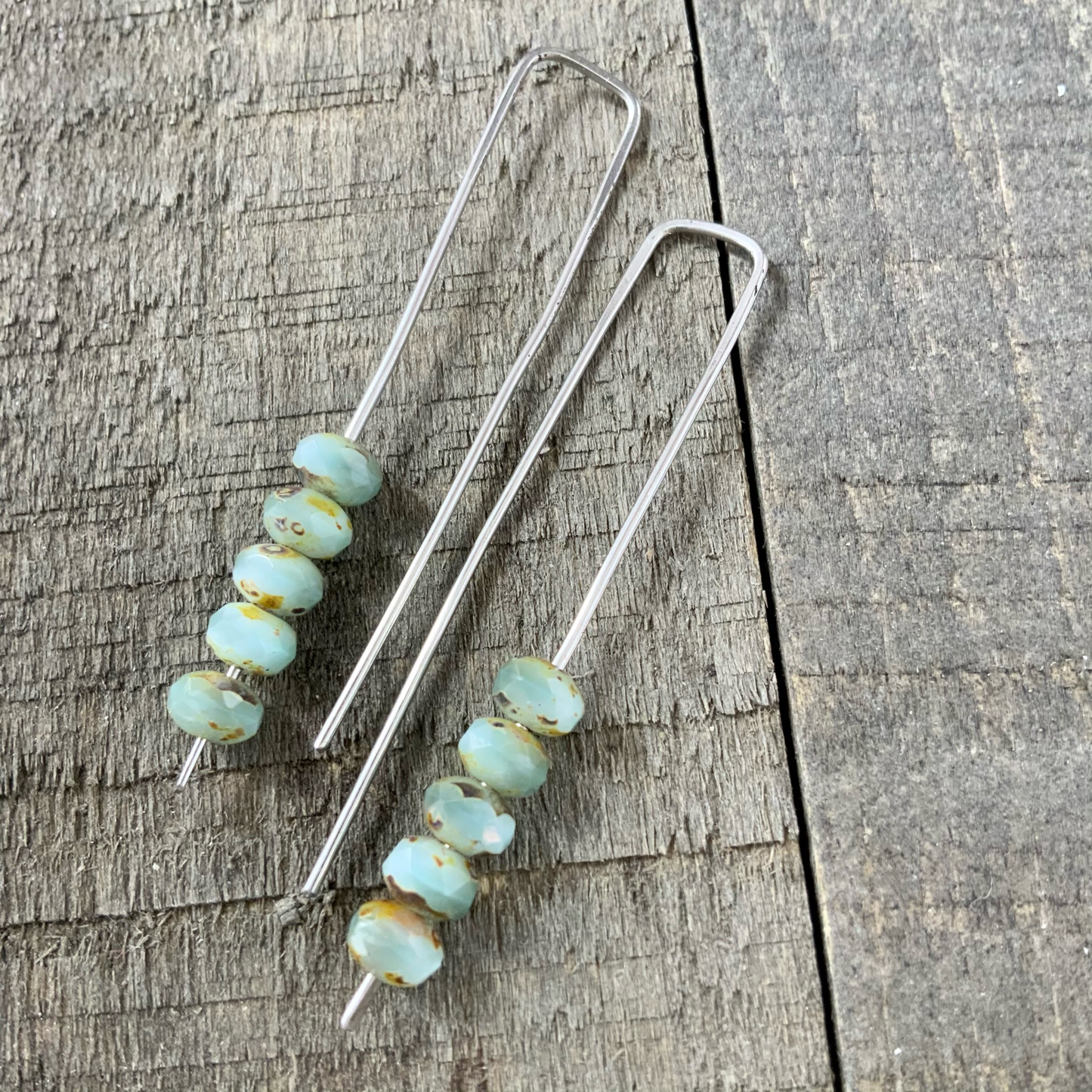 Light Seafoam Green Mini Glass Gem Threader Earrings – Rectangle Stainless Steel Ear Wires