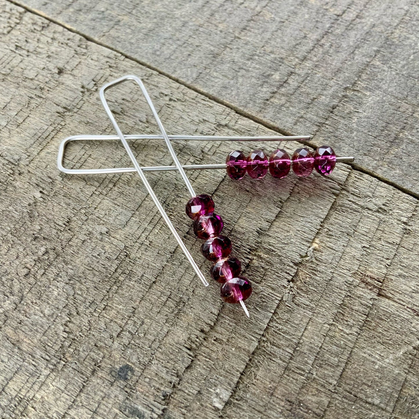 Amethyst Purple Mini Glass Gem Threader Earrings – Rectangle Modern Ear Wires