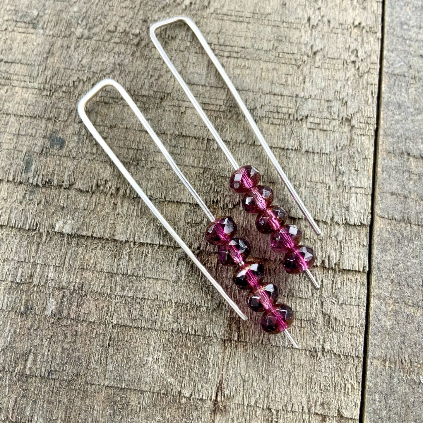 Amethyst Purple Mini Glass Gem Threader Earrings – Rectangle Modern Ear Wires