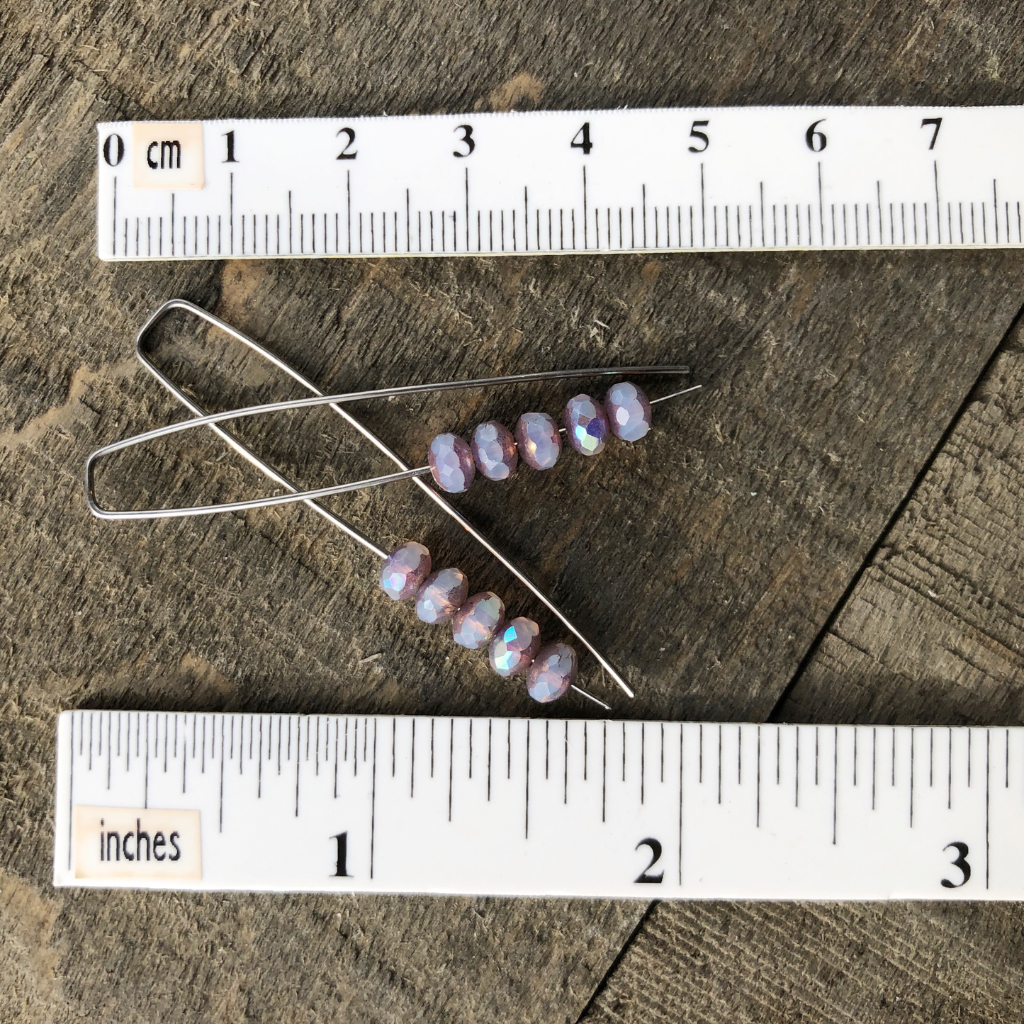 Opal Lilac Mini Glass Gem Threader Earrings, Rectangle Modern Ear Wires, Purple