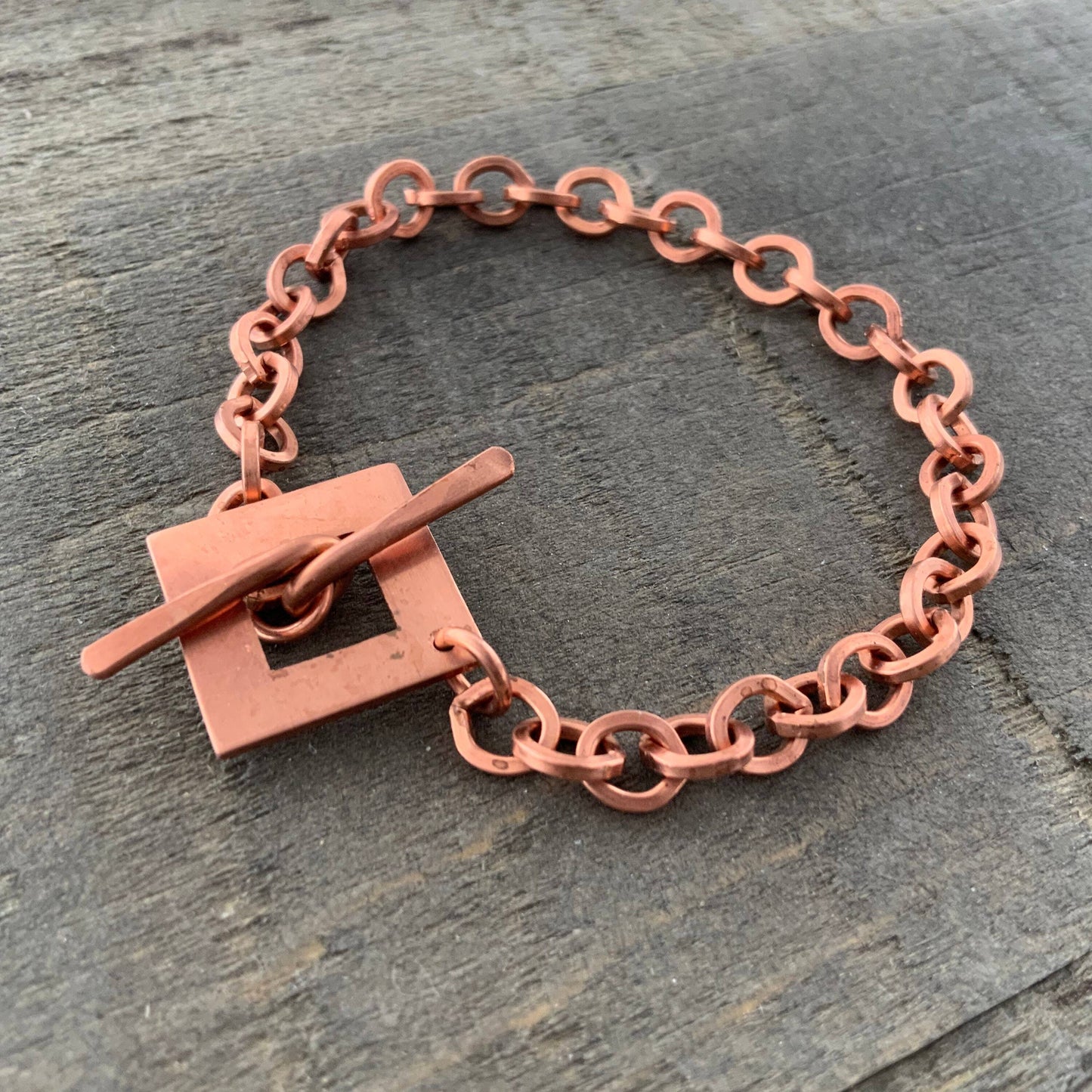 Square Toggle Copper Bracelet Chain, Artisan Chunky Pure Copper Square Wire Cable Chain Bracelet, Genuine Copper