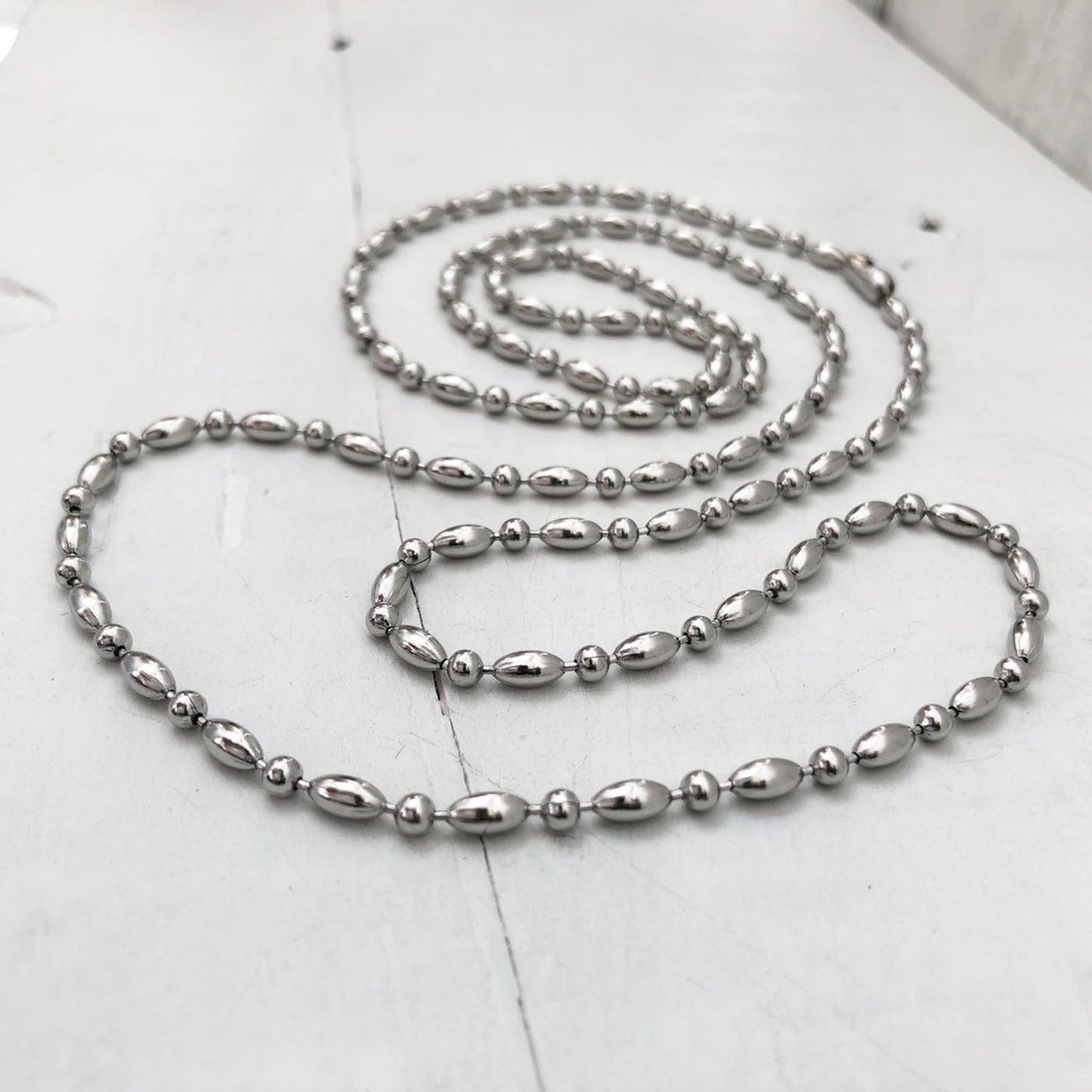 Stainless Steel 3.2mm Ball-bar Chain Necklace – Silver Alternative with Connector