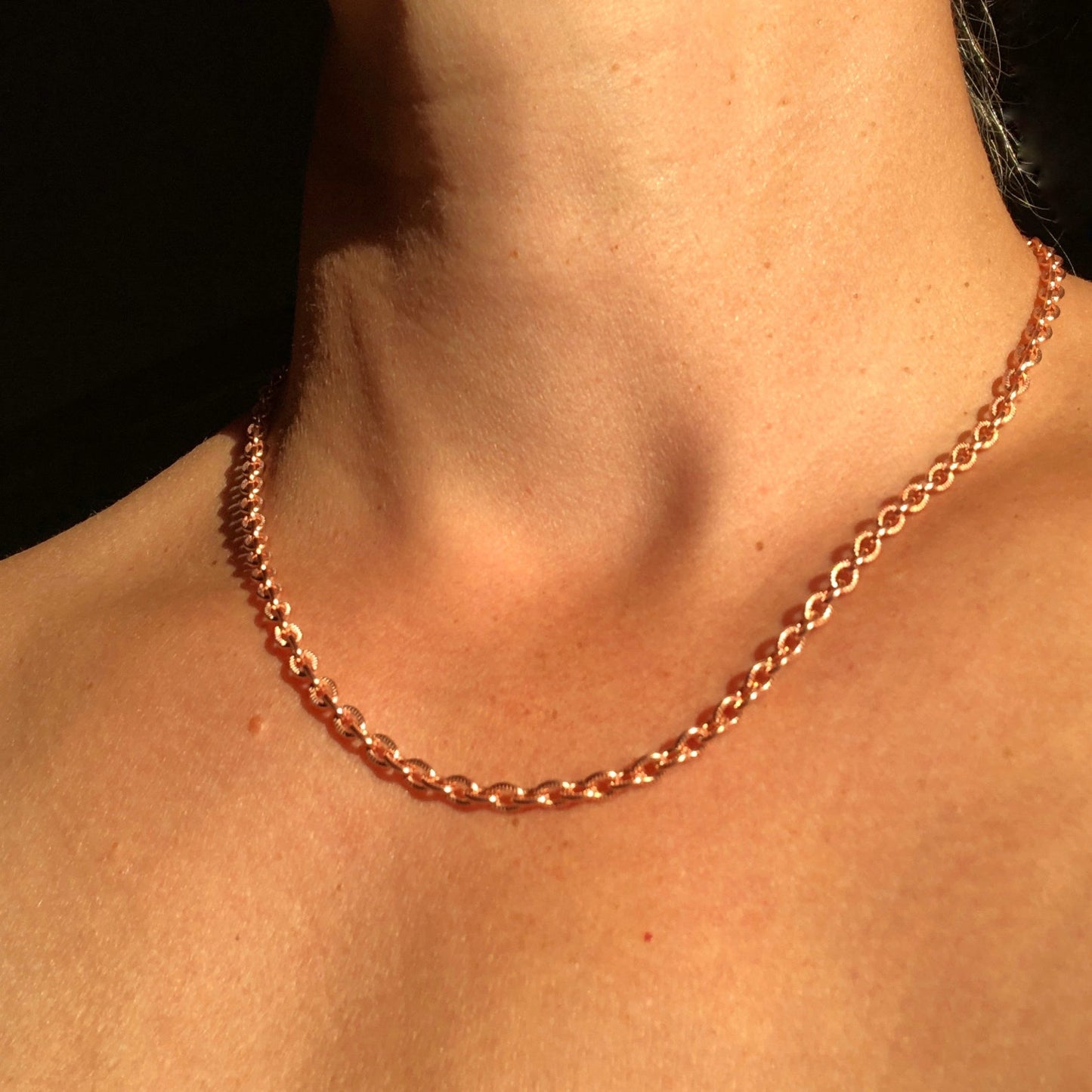 Textured Copper Necklace Chain with Artisan Clasp, Custom Length Petite Etched Chain