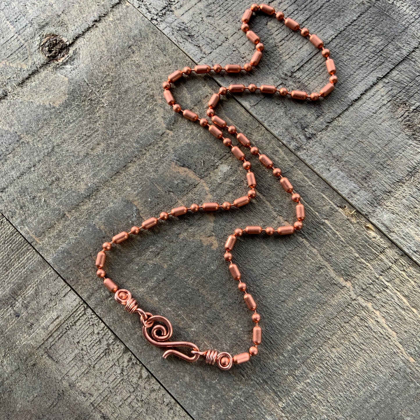 Copper Necklace 3.2mm Ball-Bar Chain with Artisan Clasp