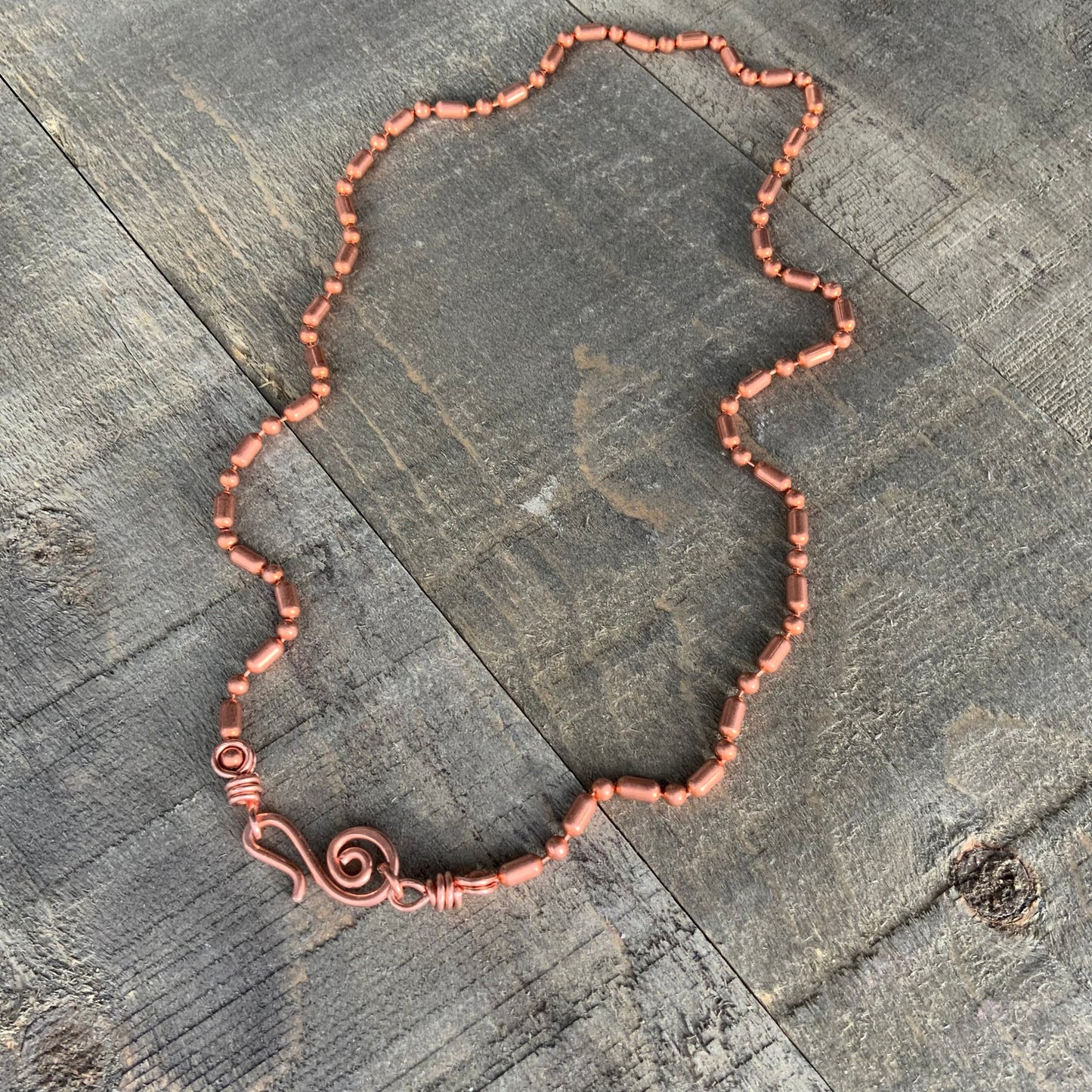 Copper Necklace 3.2mm Ball-Bar Chain with Artisan Clasp