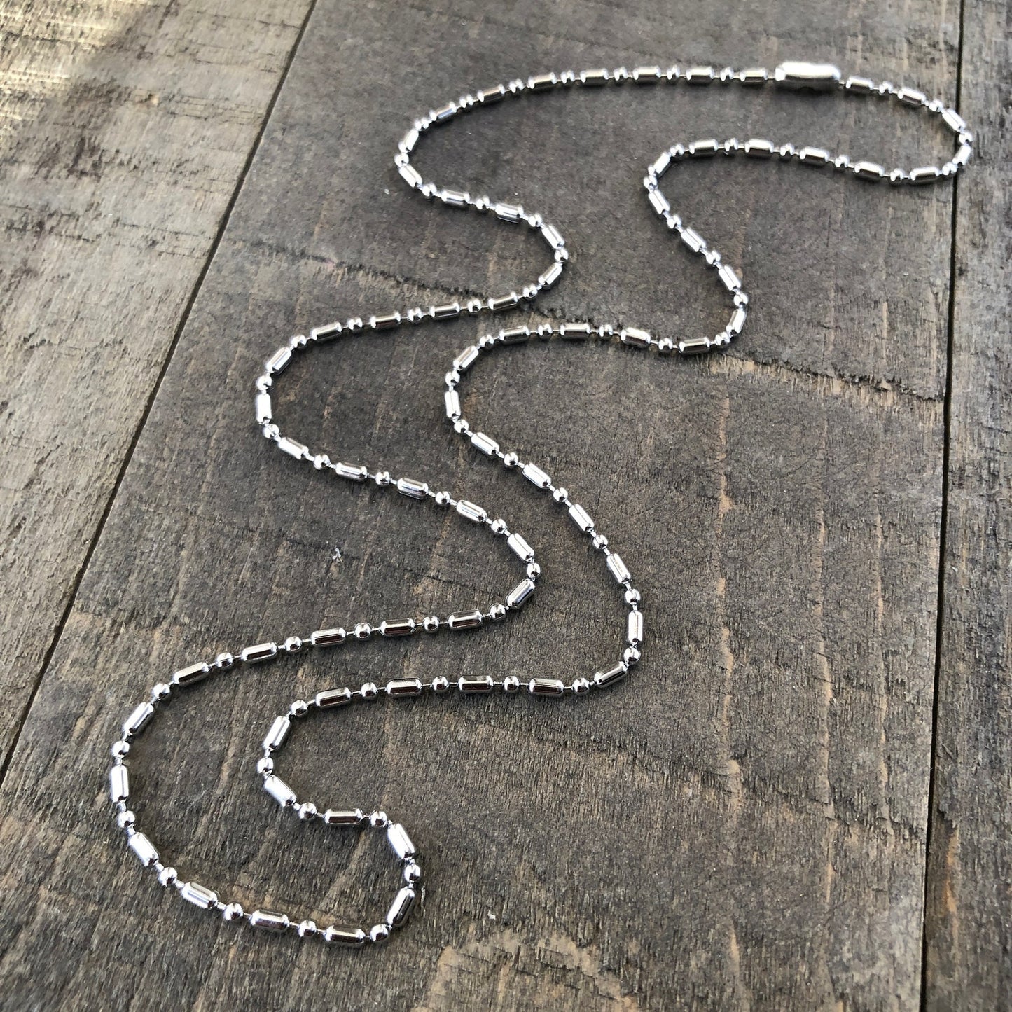 2mm Stainless Steel Ball-Bar Chain Necklace – Shiny Silver-Alternative with Connector