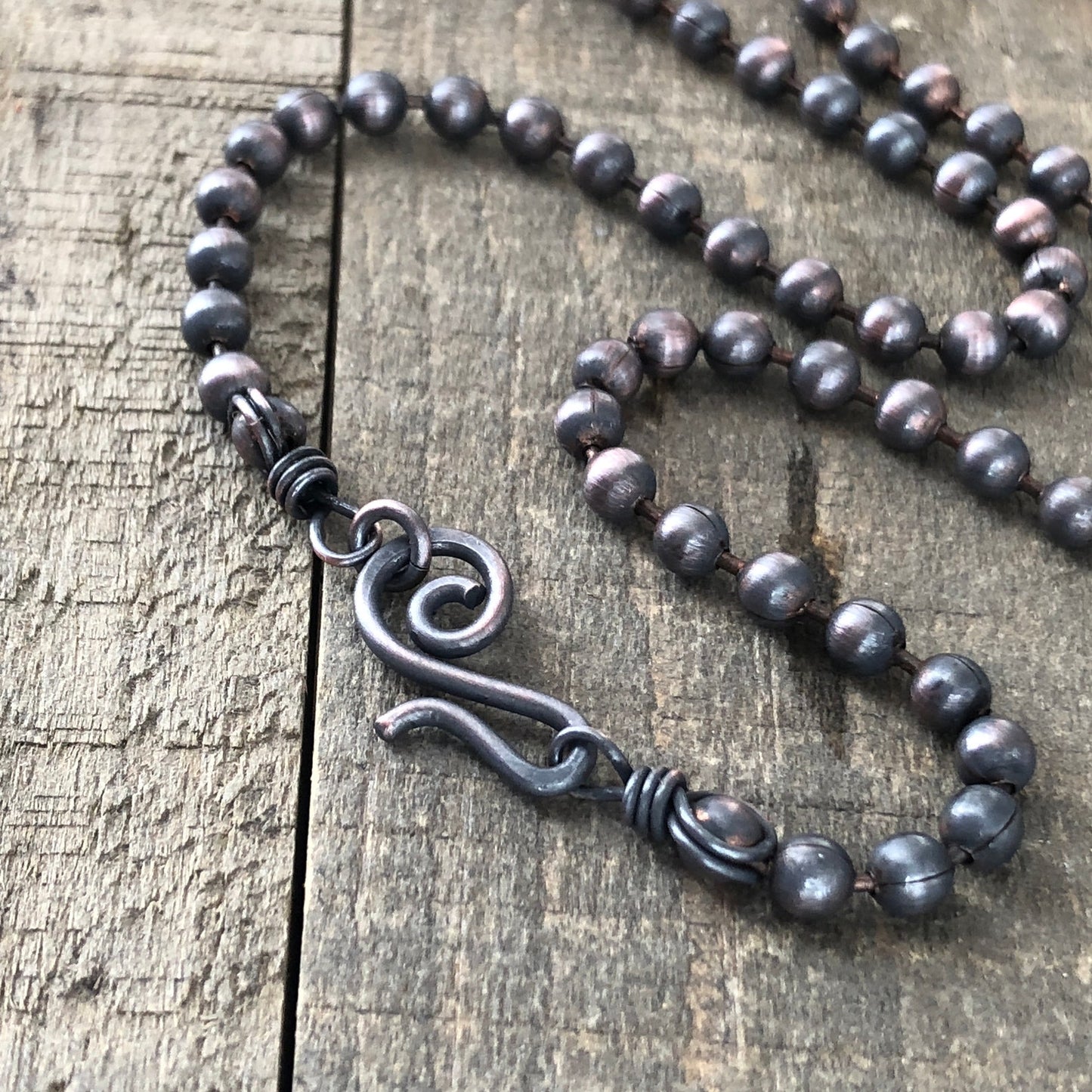 Oxidized 4.5mm Copper Ball Chain Necklace with Artisan Clasp – Custom Length