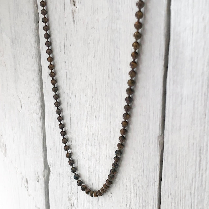 4mm Large Ball Chain Necklace – Antiqued Solid Brass with End Connector, Custom Length