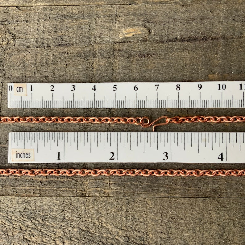 Pure Copper Textured Necklace Chain – Spiral Link Pattern with Artisan Clasp