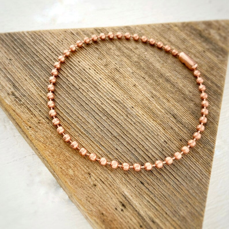 Copper Ball Chain Bracelet or Anklet – 3.2mm Ball, Faceted Ball, or Ball-Bar Chain with Connector