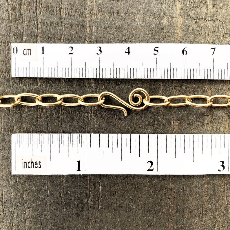 Gold Brass Adjustable Bracelet Chain, Paperclip Link Bracelet or AnkletGold Brass Adjustable Bracelet or Anklet – Handmade Paperclip Link with Artisan Clasp