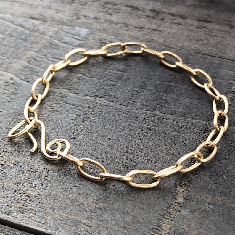 Gold Brass Adjustable Bracelet Chain, Paperclip Link Bracelet or AnkletGold Brass Adjustable Bracelet or Anklet – Handmade Paperclip Link with Artisan Clasp
