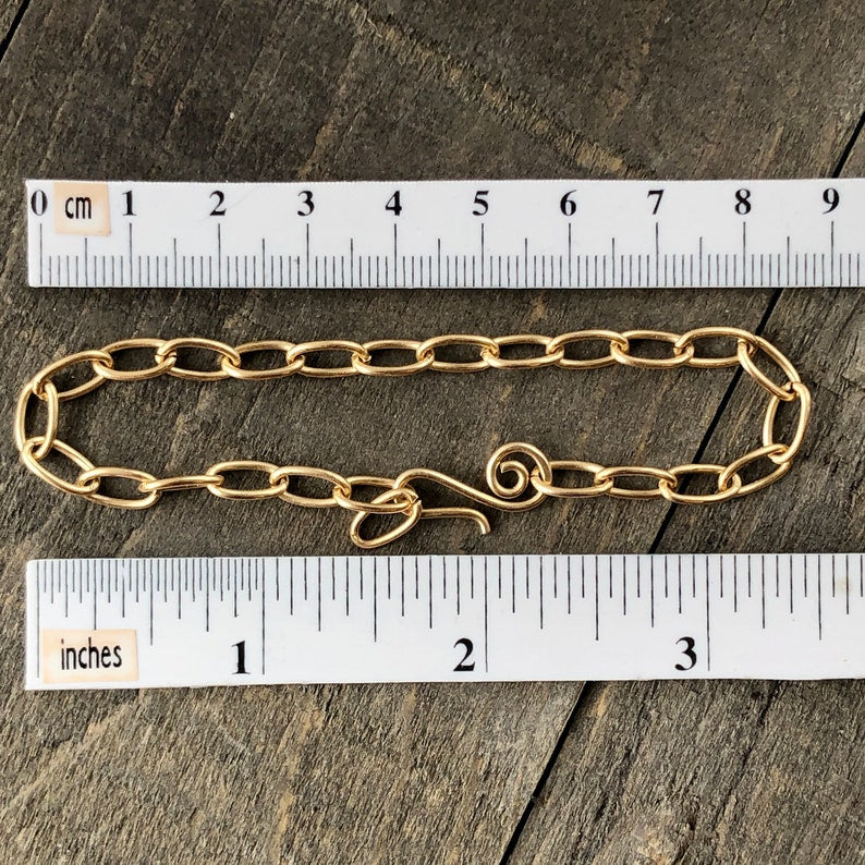 Gold Brass Adjustable Bracelet Chain, Paperclip Link Bracelet or AnkletGold Brass Adjustable Bracelet or Anklet – Handmade Paperclip Link with Artisan Clasp