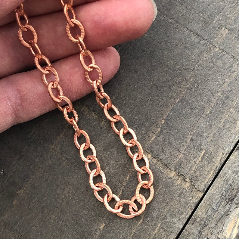Etched Cable Copper Necklace – Adjustable Custom Length with Handmade Clasp