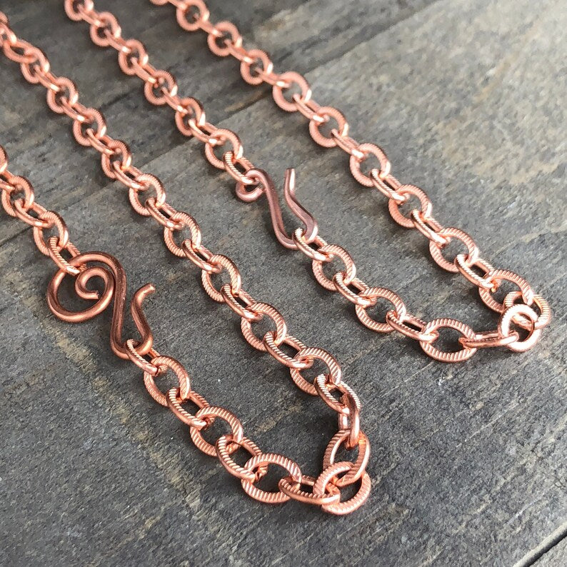 Etched Cable Copper Necklace – Adjustable Custom Length with Handmade Clasp