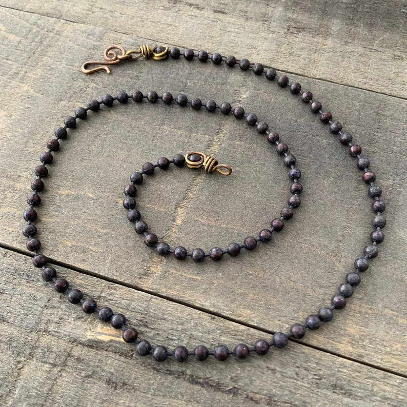 Patina 4mm Brass Ball Chain Necklace – Handmade Artisan Clasp, Custom Length