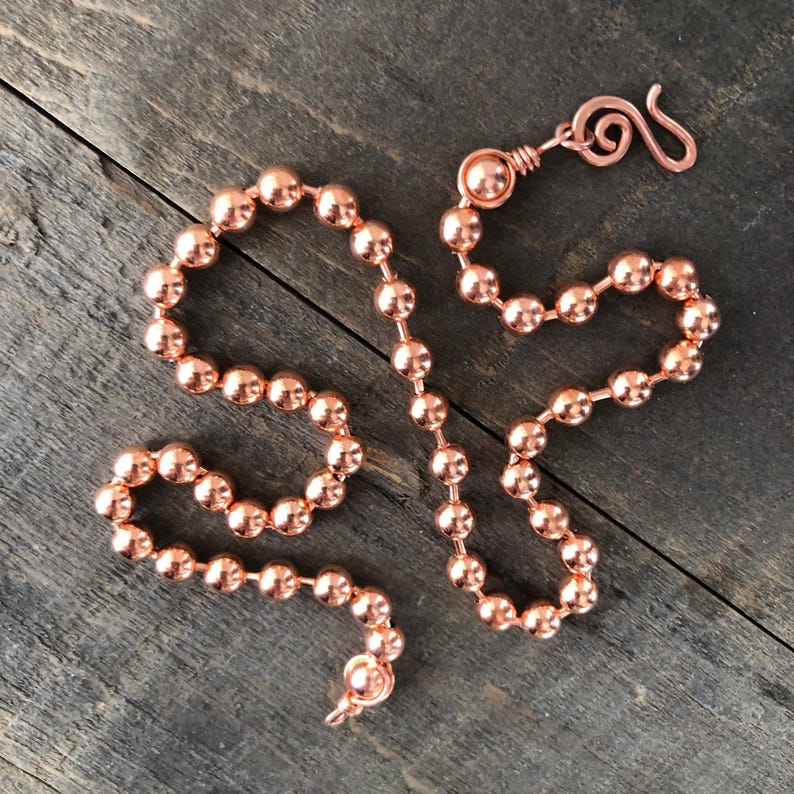 6mm Pure Copper Ball Chain Necklace – Handmade Artisan Clasp & Wire-Wrapped Loops