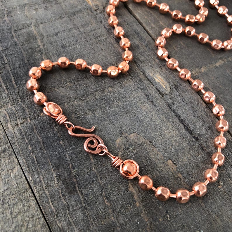 Chunky Textured Copper Necklace – 6mm Ball Chain with Wire-Wrapped Loops & Handmade Clasp