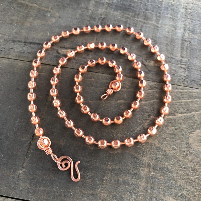 Chunky Textured Copper Necklace – 6mm Ball Chain with Wire-Wrapped Loops & Handmade Clasp