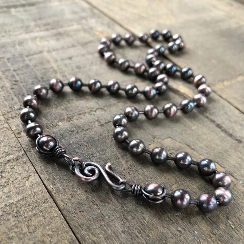 Dark Patina 6mm Copper Ball Chain Necklace – Handmade Artisan Clasp, Custom Length