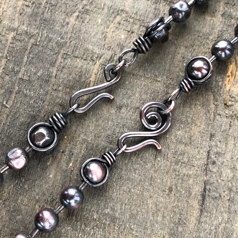 Dark Patina 6mm Copper Ball Chain Necklace – Handmade Artisan Clasp, Custom Length