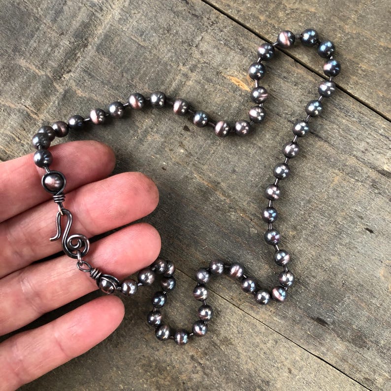 Dark Patina 6mm Copper Ball Chain Necklace – Handmade Artisan Clasp, Custom Length