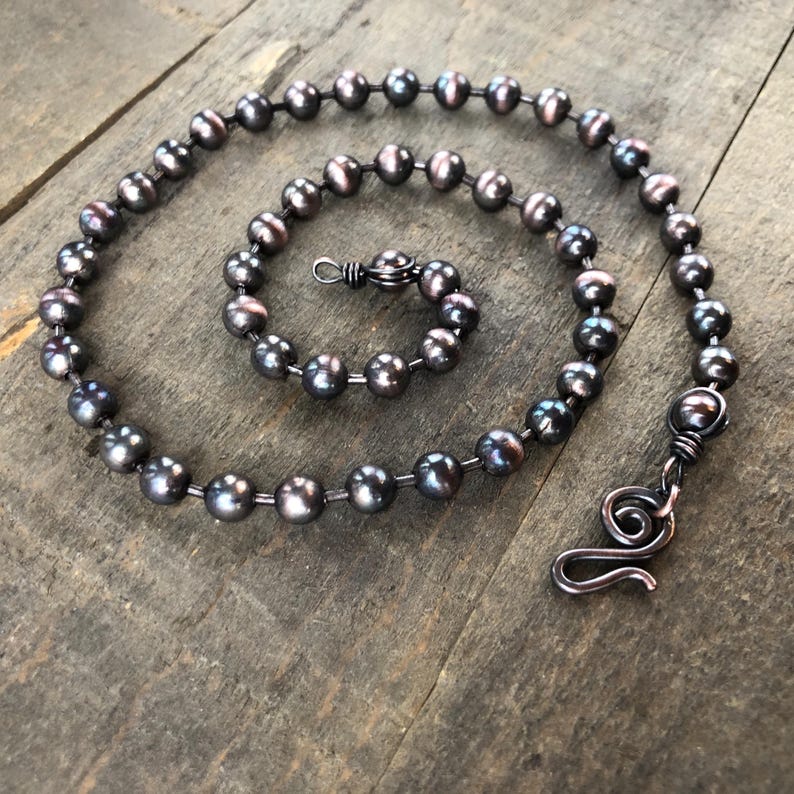 Dark Patina 6mm Copper Ball Chain Necklace – Handmade Artisan Clasp, Custom Length