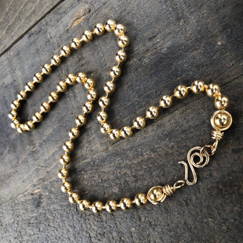 Chunky 6mm Brass Ball Chain Necklace – Handmade Artisan Clasp with Wire-Wrapped Loops