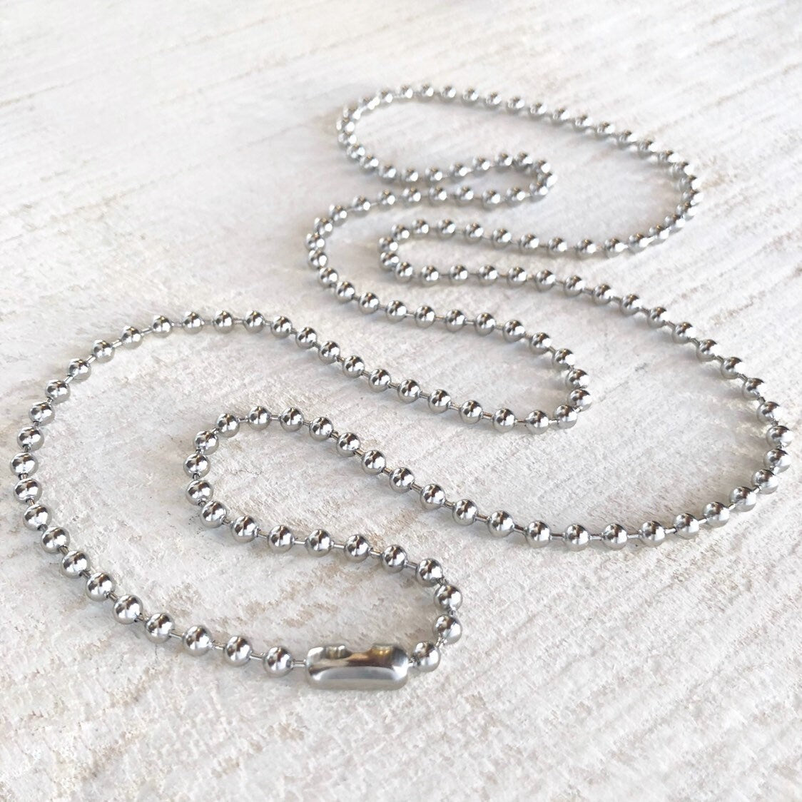 Large Stainless Steel Ball Chain Necklace – 4mm with Connector