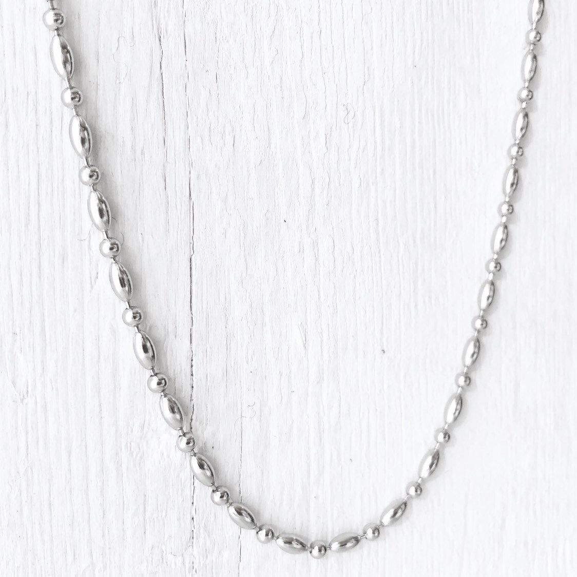 Stainless Steel 3.2mm Ball-bar Chain Necklace – Silver Alternative with Connector